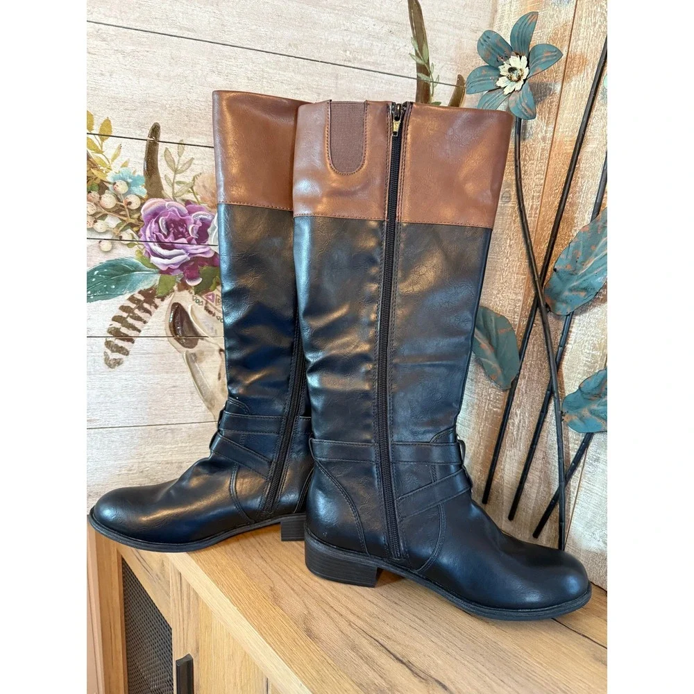 Arizona Jean Co Denver Knee High Riding Boots Women's 9 Black Brown Memory Foam